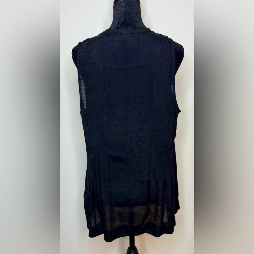 Anthropologie Maeve black sleeveless pin tuck lightweight button down shirt L - Picture 6 of 8